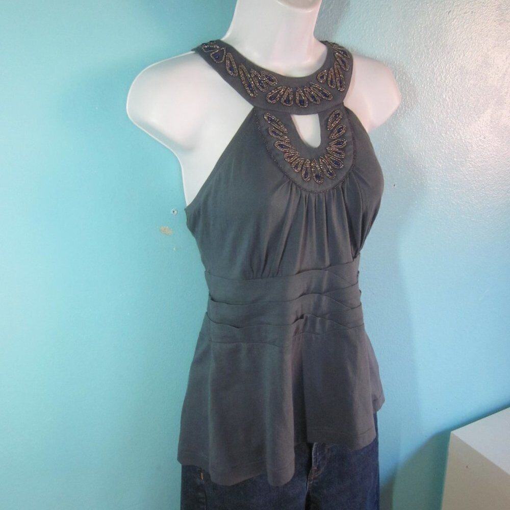 NEW! Anthropologie Deletta  Womens Size S Blue Beaded Tank Summer Top Unworn NWT